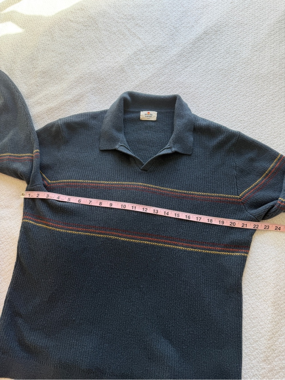 Marine Layer Liam Long Sleeve Sweater Polo Navy Sunset Stripe Large - Picture 5 of 7